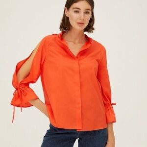🌻NEW w/tags Anthropologie Harshman Calida Orange Classic Shirt Blouse Size M